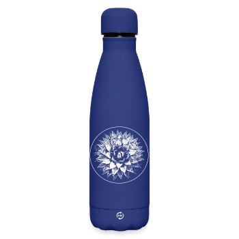 Mandala floral linogravé en cercle - Bouteille isotherme SOFT TOUCH 500 ml - bleu foncé  - Devant