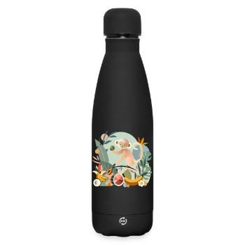 Playful monkey with tropical fruits - Matte Insulated Water Bottle 500 ml - black - Front