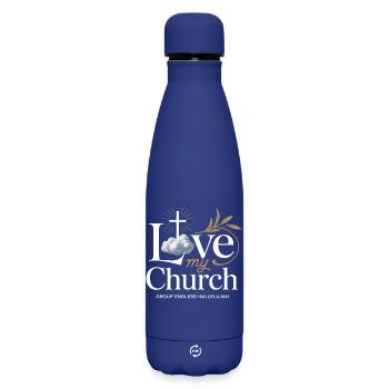 I Love My Church Cross Christian Streetwear - Matte Insulated Water Bottle 500 ml - dark blue  - Front
