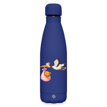 Petite fille cigogne avec cadeau en nounours en tissu - Bouteille isotherme SOFT TOUCH 500 ml - bleu foncé  - Devant