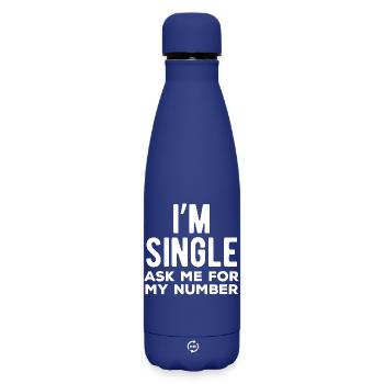 I’m Single Ask Me For My Number - Matte Insulated Water Bottle 500 ml - dark blue  - Front