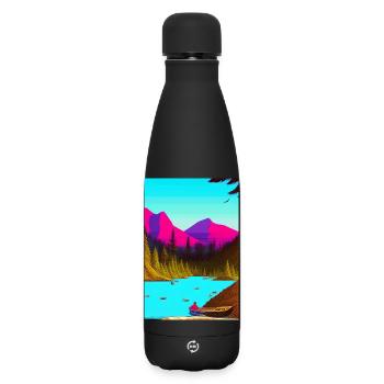 Landscape with lake, boat and mountains - Matte Insulated Water Bottle 500 ml - black - Front