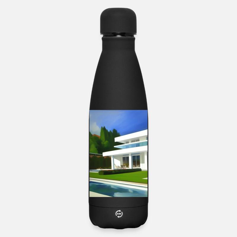 Weiße Villa mit Pool - Matte Thermosflasche 500 ml - Schwarz