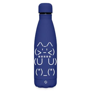 Kawaii Cat in White Strokes on Black - Matte Insulated Water Bottle 500 ml - dark blue  - Front