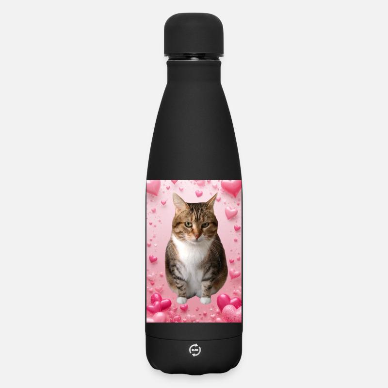 Missty-Katze mit Herzen - Matte Panorama Thermosflasche 500 ml - Schwarz