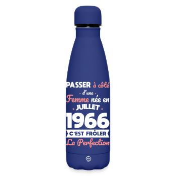 Anniversaire 60 ans - Née en Juillet 1966 - Bouteille isotherme SOFT TOUCH 500 ml - bleu foncé  - Devant