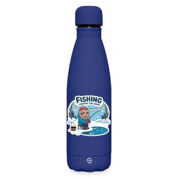 Fishing Through The Snow Eisfischen Winter Angeln - Matte Thermosflasche 500 ml - Dunkelblau  - Vorne