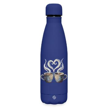 Coffee date Valentinstag bestickter Look (gedruckt) - Matte Thermosflasche 500 ml - Dunkelblau  - Vorne