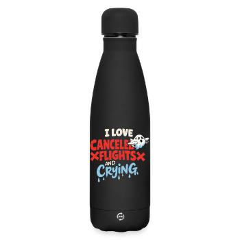 Reiseangst-humor, Flughafen-chaos, Fliegen Ist - Matte Thermosflasche 500 ml - Schwarz - Vorne