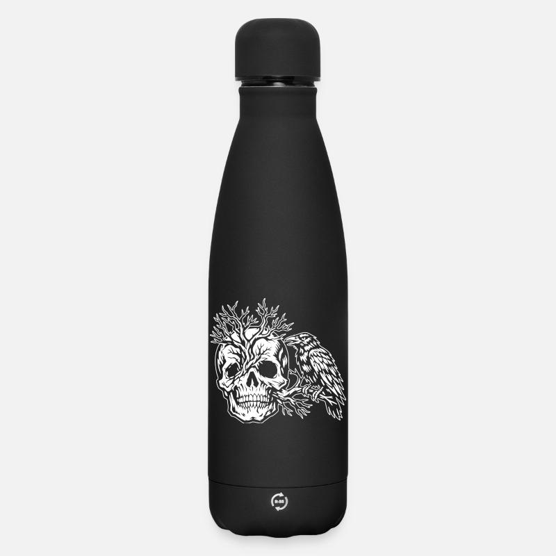 Schädel, Baum und Rabe - Matte Panorama Thermosflasche 500 ml - Schwarz