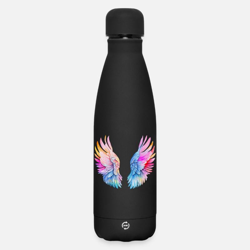 Regenbogen-Engelsflügel - Matte Panorama Thermosflasche 500 ml - Schwarz