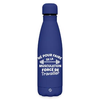 Slogan Musculation & Travail - Bouteille isotherme SOFT TOUCH 500 ml - bleu foncé  - Devant