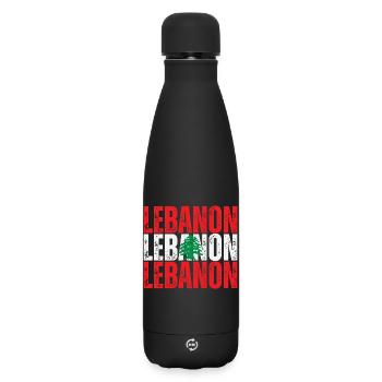 Flagge des Libanon, libanesischer Stolz - Matte Thermosflasche 500 ml - Schwarz - Vorne