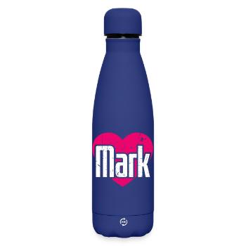 I Love Mark Pink Heart I Love Mark - Matte Insulated Water Bottle 500 ml - dark blue  - Front