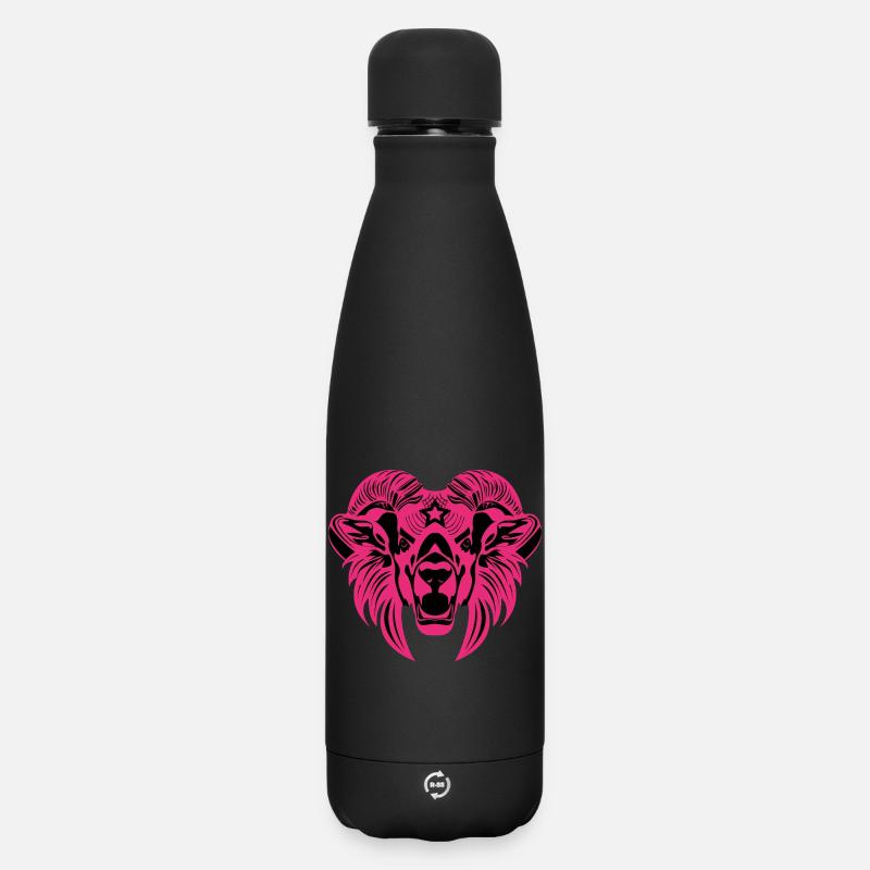 Tierkopf – Fabeltier, Tier, Löwe, Bock, Ram, Buck - Matte Thermosflasche 500 ml - Schwarz