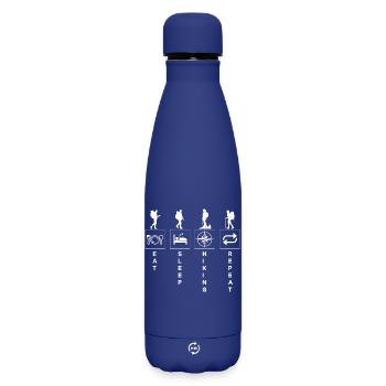 drôle randonnée randonneur citation manger dormir répéter - Bouteille isotherme SOFT TOUCH 500 ml - bleu foncé  - Devant