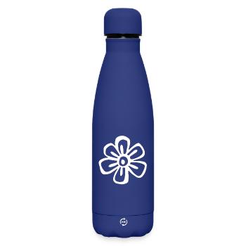 A white flower with broad strokes. - Matte Insulated Water Bottle 500 ml - dark blue  - Front