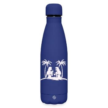 Silhouette style tropical beach night - Matte Insulated Water Bottle 500 ml - dark blue  - Front