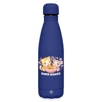 Ramen Cat - Matte Insulated Water Bottle 500 ml - dark blue  - Front