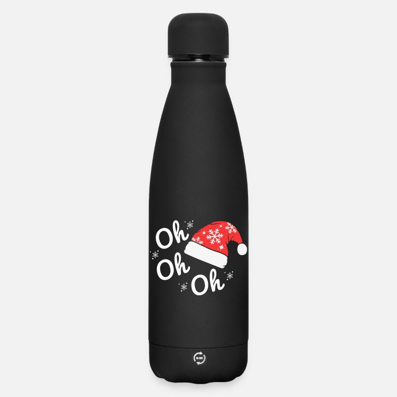 Weihnachtsmütze mit Schneeflocken, Text Happy oh oh oh - Matte Thermosflasche 500 ml - Schwarz
