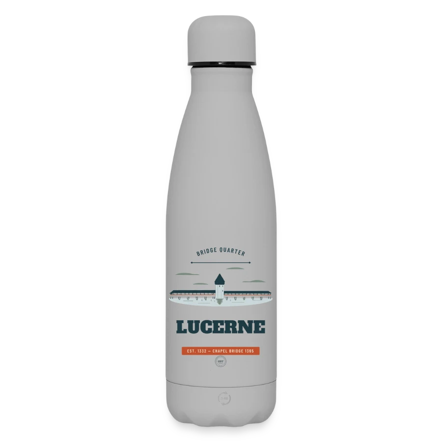 Lucerne badge on a matte insulated water bottle 500 ml, grey