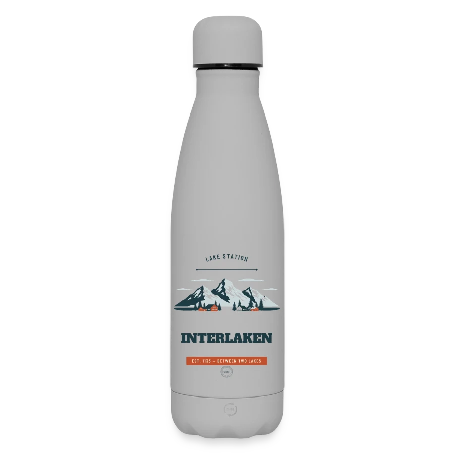Interlaken badge on a matte insulated water bottle 500 ml, grey