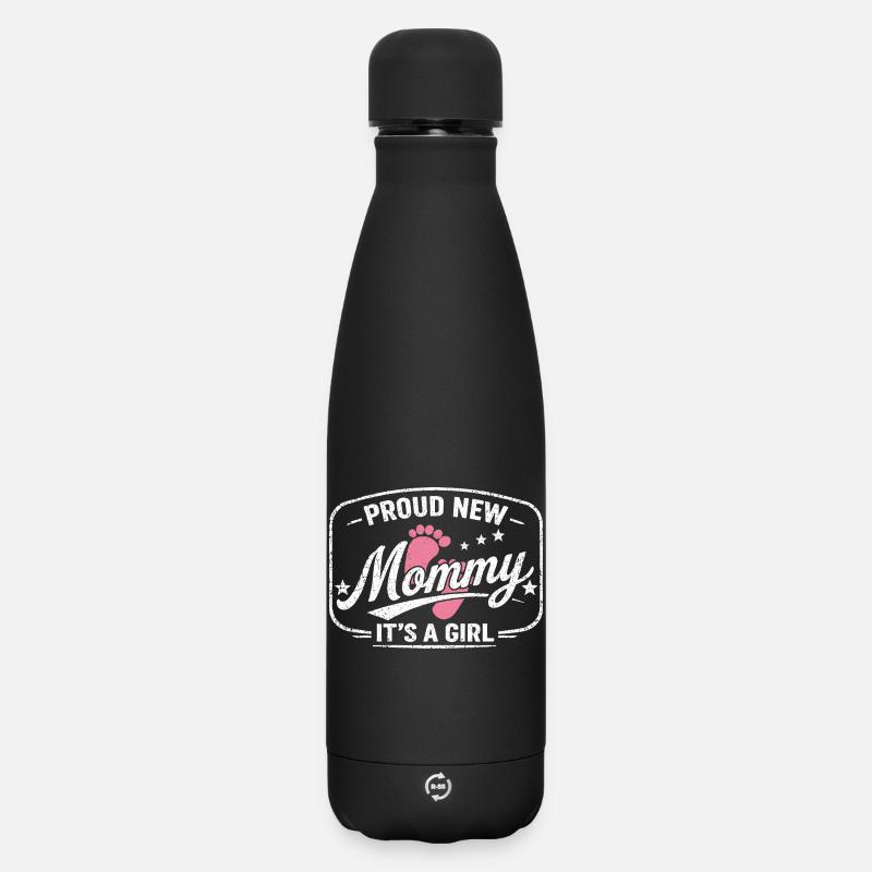 Odottava äiti ja äiti, syntynyt tytär - SOFT TOUCH termospullo 500 ml - musta