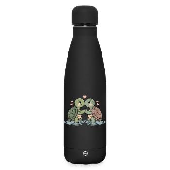 Schildkröte Paar Verliebt Tier Valentinstag - Matte Thermosflasche 500 ml - Schwarz - Vorne