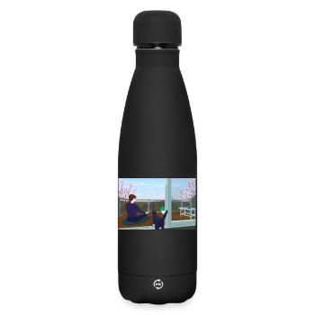 Balcony Zen with Cat - Matte Insulated Water Bottle 500 ml - black - Front