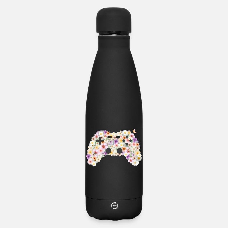 Floral Gamepad: Blütenkunst Controller - Matte Thermosflasche 500 ml - Schwarz