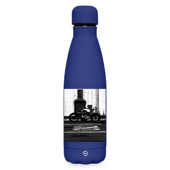 Urbanes Schwarz Weiß Motorradfoto - Matte Thermosflasche 500 ml - Dunkelblau  - Vorne