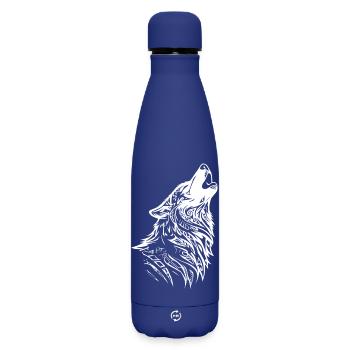 Kriegerischer Wolf mit Tribal-Design - Matte Thermosflasche 500 ml - Dunkelblau  - Vorne
