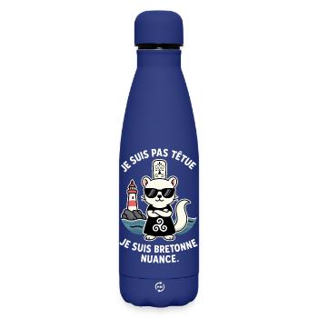 Je Suis Pas Têtue Hermine Bretonne Humour Bretagne - Bouteille isotherme SOFT TOUCH 500 ml - bleu foncé  - Devant