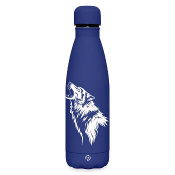 Loup Hurlant en Silhouette - Bouteille isotherme SOFT TOUCH 500 ml - bleu foncé  - Devant