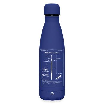 Medieval Sword Blueprint - Matte Insulated Water Bottle 500 ml - dark blue  - Front