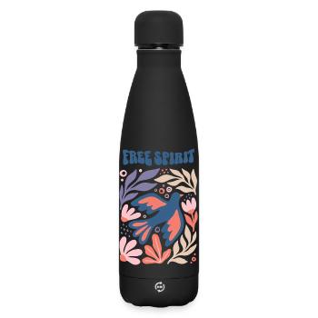 Free Spirit - Oiseau fleuri esthétique à motif bohème - Bouteille isotherme SOFT TOUCH 500 ml - noir - Devant
