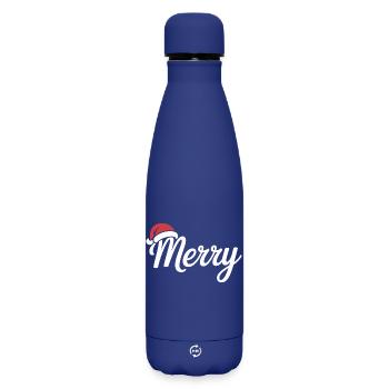 Scénario de joyeux Noël avec chapeau de Père Noël - Bouteille isotherme SOFT TOUCH 500 ml - bleu foncé  - Devant