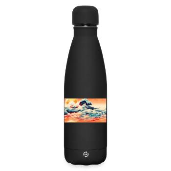 Sunset Waves in Ukiyoe - Matte Insulated Water Bottle 500 ml - black - Front