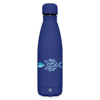 Blue School Silhouette - kleine Fische fressen große Fische - Matte Thermosflasche 500 ml - Dunkelblau  - Vorne