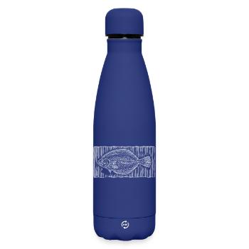 Gravure sur bois ancienne représentant un poisson plat – Pêcheur côtier - Bouteille isotherme SOFT TOUCH 500 ml - bleu foncé  - Devant