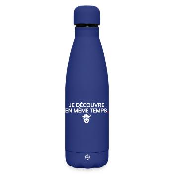 JE DÉCOUVRE EN MÊME TEMPS | Humour bureau - Bouteille isotherme SOFT TOUCH 500 ml - bleu foncé  - Devant