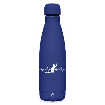 Cat ECG Heart Rate Heartbeat - Matte Insulated Water Bottle 500 ml - dark blue  - Front