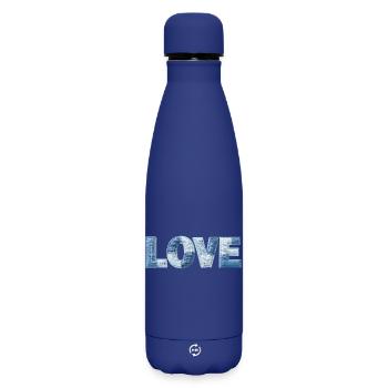 LOVE Patchwork Trend Lettering Fabric Look - Matte Insulated Water Bottle 500 ml - dark blue  - Front