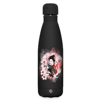 Geisha Sakura Japanisches Motiv Aquarell - Matte Thermosflasche 500 ml - Schwarz - Vorne