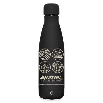 Avatar Symbols Of The Four Elements With Logo - Matte Insulated Water Bottle 500 ml - black - Front