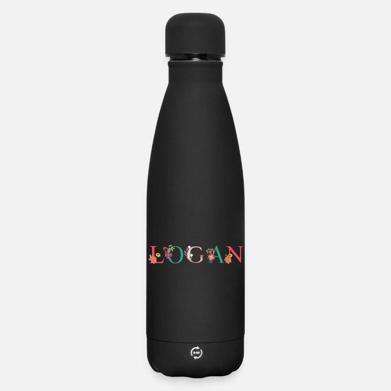 LOGAN Art du nom avec fleurs brodées - Bouteille isotherme SOFT TOUCH 500 ml - noir