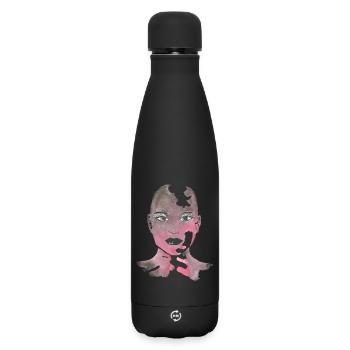 Zerrissenes pinkes Aquarellporträt - Matte Thermosflasche 500 ml - Schwarz - Vorne