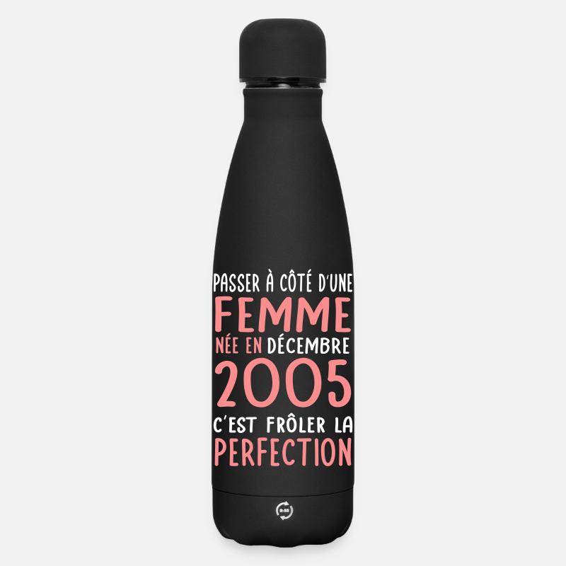 Anniversaire 20 ans - Née en Décembre 2005 - Bouteille isotherme SOFT TOUCH 500 ml - noir