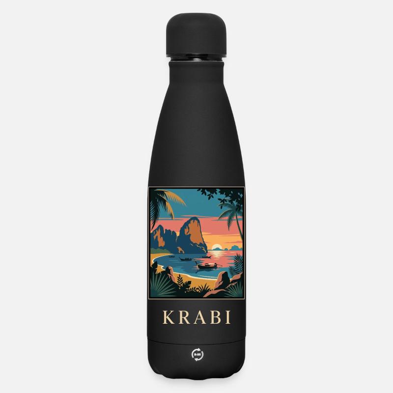 Affiche de voyage à Krabi Sunset Cove Thaïlande - Bouteille isotherme SOFT TOUCH 500 ml - noir