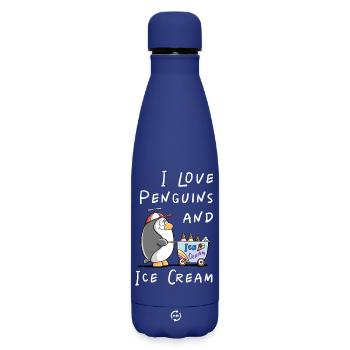 I Love Penguins and Eiscreme - Pinguin Eis Comic - Matte Thermosflasche 500 ml - Dunkelblau  - Vorne